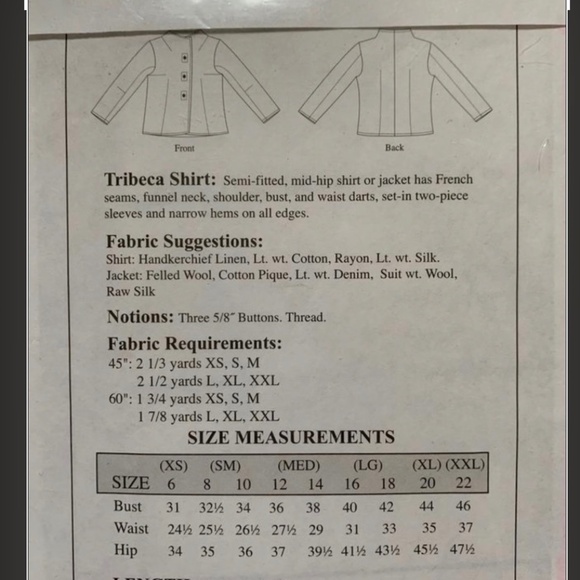 The Sewing Workshop "Tribeca Shirt" Sewing Pattern - Picture 2 of 2